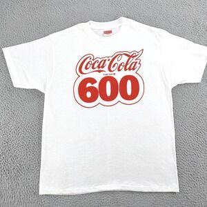 VINTAGE Coca-Cola 600 Shirt Mens Extra Large White 50/50 Made USA NASCAR 80s